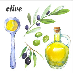 Vector illustration with watercolor food. 