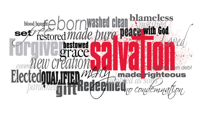 Christian Salvation word montage with red cross