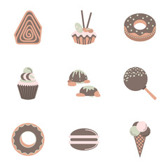 Sweets flat color icons set