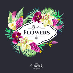 Vector illustration with watercolor flowers.