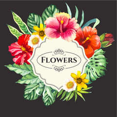 Vector illustration with watercolor flowers. 