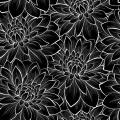 Beautiful seamless background with monochrome black and white flowers