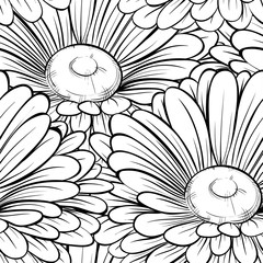 Beautiful seamless background with monochrome black and white flowers. Hand-drawn contour lines and strokes.