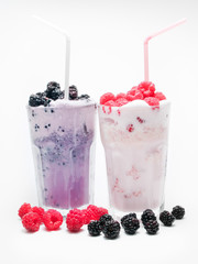 Blackberry and raspberry milkshakes