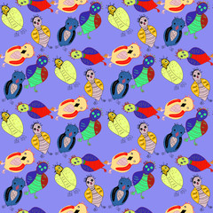 Funny birds on a blue background.