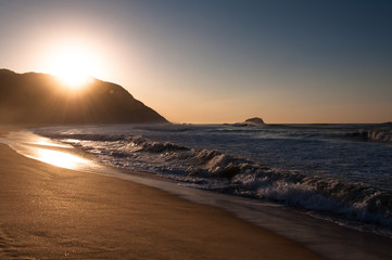 Fototapeta na wymiar Sunrise in Grumari Beach in Rio de Janeiro