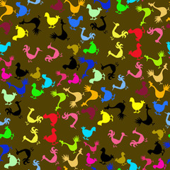 Fototapeta na wymiar Colorful abstract birds on a brown background.Seamless.