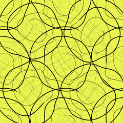 Black curved lines on a yellow background. Seamless.
