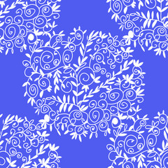White patterns in national style on a blue background.