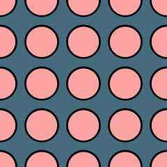 An abstract pattern of circles. Elements of pink,blue and black.