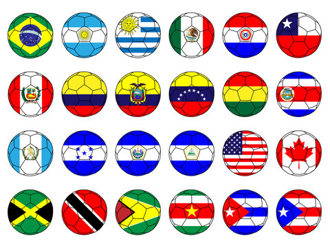 Footballs with Flags of the Americas with Coat of Arms