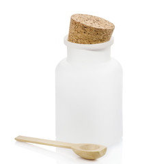 White plastic bottle closure with a cork