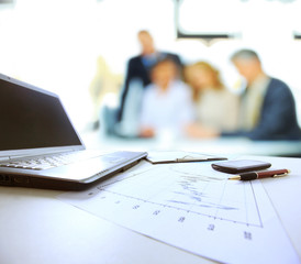 Naklejka premium Graphs, charts, business table. The workplace of business people