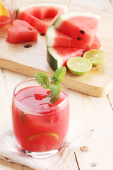 Healthy watermelon lime juice and fresh watermelon
