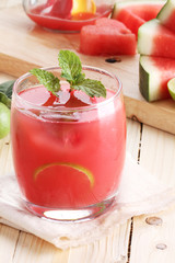 Healthy watermelon lime juice and fresh watermelon