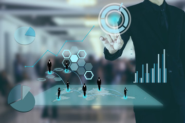 businessman pressing button show teamwork