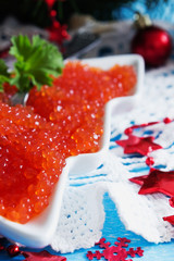 red caviar on the christmas table