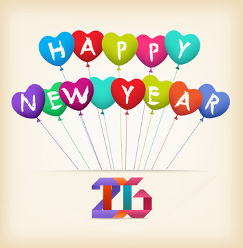 happy new year 2016 with balloons shape colorful