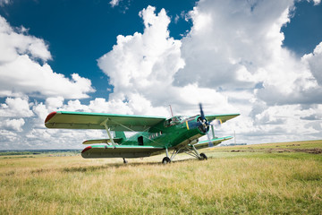 old airplane on green grass