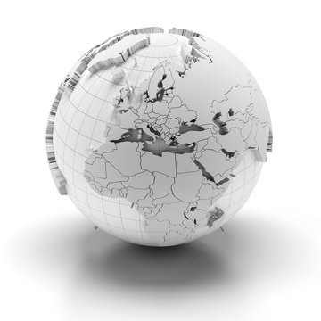 Globe with extruded continents, Europe, Middle East and Africa