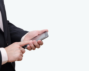 Busniness man hand using smart phone over white background