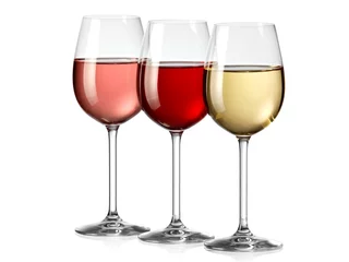 Aluminium Prints Wine Red, rose and white wine glasses
