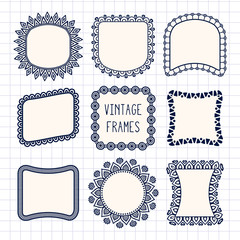 Ethnic hand drawn vector line border set and hipster scribble