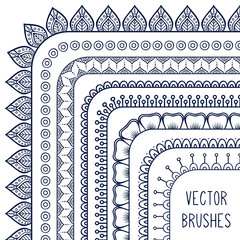 Ethnic hand drawn vector line border set and hipster scribble