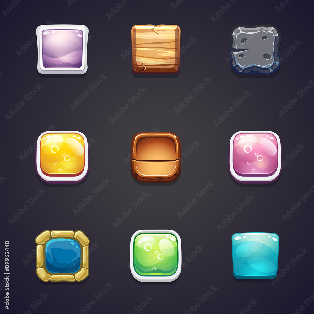 Fototapete set square buttons of different materials for the web design and computer games
