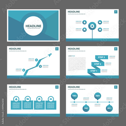 blue polygon infographic presentation template flat design set for blue polygon infographic presentation template flat design set for, Presentation templates