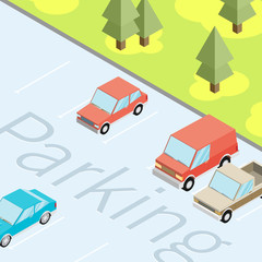 Isometric car parked. Flat vector