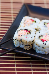 Sushi on plate closeup shot