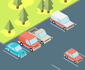 Isometric car parked. Flat vector