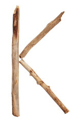 Alphabet from sticks isolated on white background