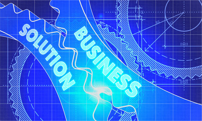 Business Solution on the Cogwheels. Blueprint Style.