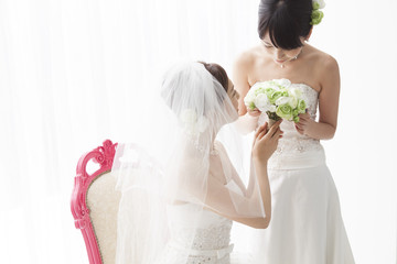 Bride of two people wearing a wedding dress