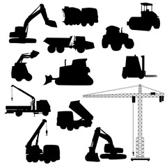 Set of Heavy Construction Machines and Equipment. Vector Illustration