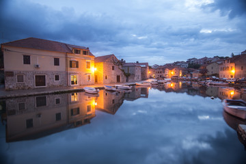 City harbour reflection in Hvar Croatia