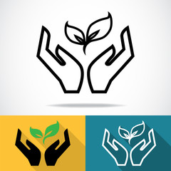 Fototapeta premium Hands with plant icon