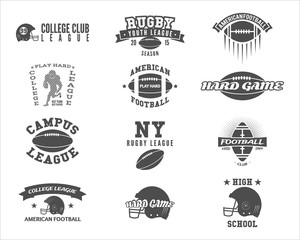 College rugby and american football team badges, logos, labels