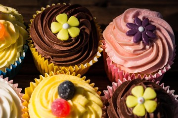Delicious cupcakes on a table