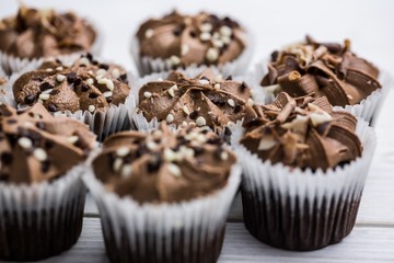 Chocolate cupcakes on a table