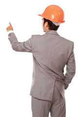 an architect pointing to something, isolated on white background