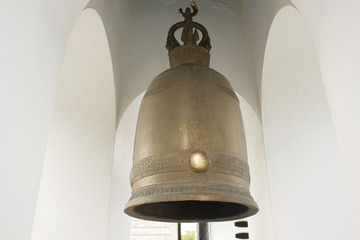 The ancient brass bell in the public temple