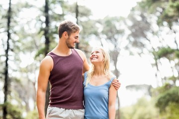 Obraz premium Young happy joggers looking at each other