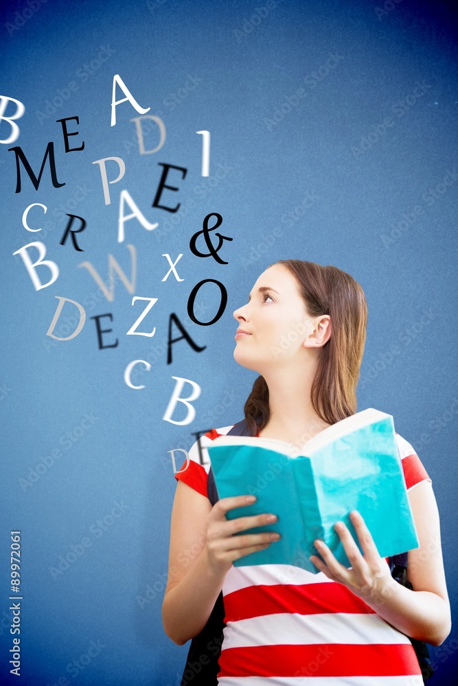 Poster composite image of student reading book in library