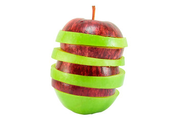 Fototapeta na wymiar Red and green apple slice isolated on white with clipping path