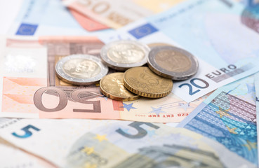 Euro banknotes and coins