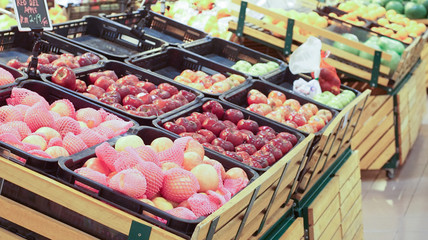 Variety of fruits display on grocery.