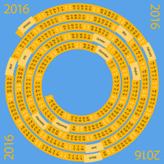 2016 english calendar in the form of spiral ribbon on azure background